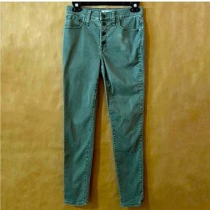 Madewell Pants Women’s Size 24 Green High Rise Skinny  Button Fly Stretch.